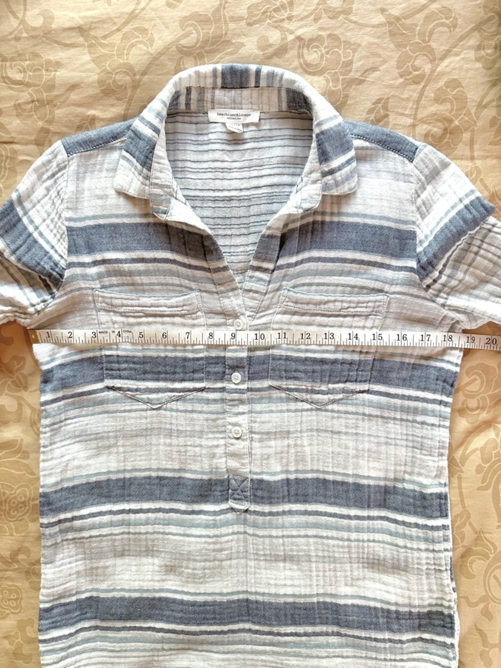 Beachlunchlounge 100% Cotton Coastal White/Blue Striped Gauze Popover Tunic XS - Picture 7 of 10
